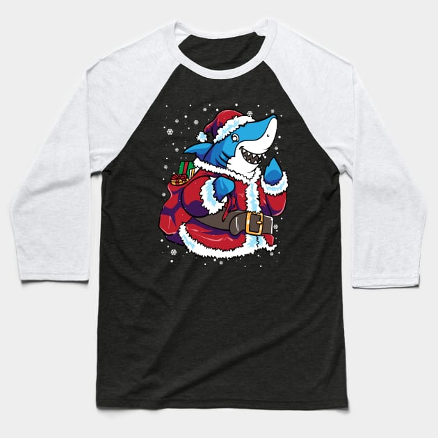 Shark Santa Claus Christmas Baseball T-Shirt by E